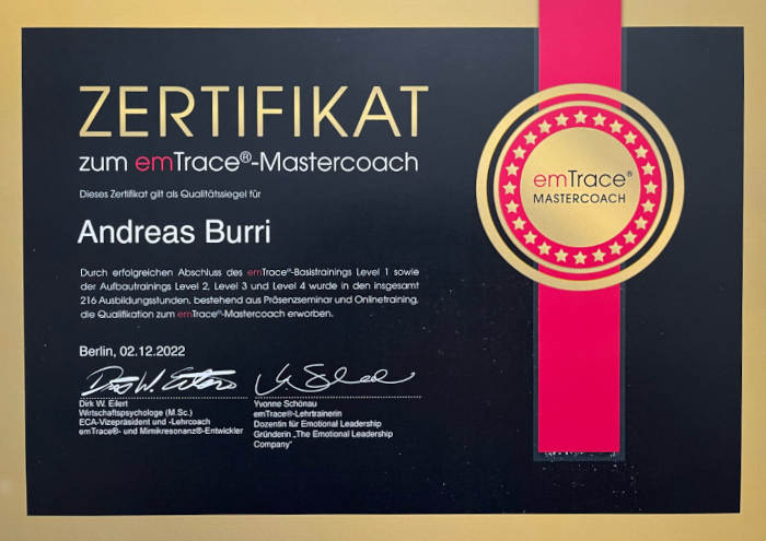 Originalzertifikat emTrace® Mastercoach