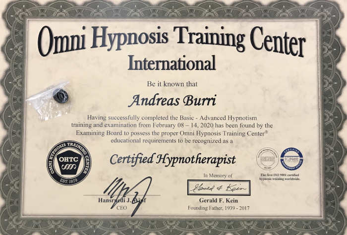 Originalzertifikat OMNI Certified Hypnotherapist